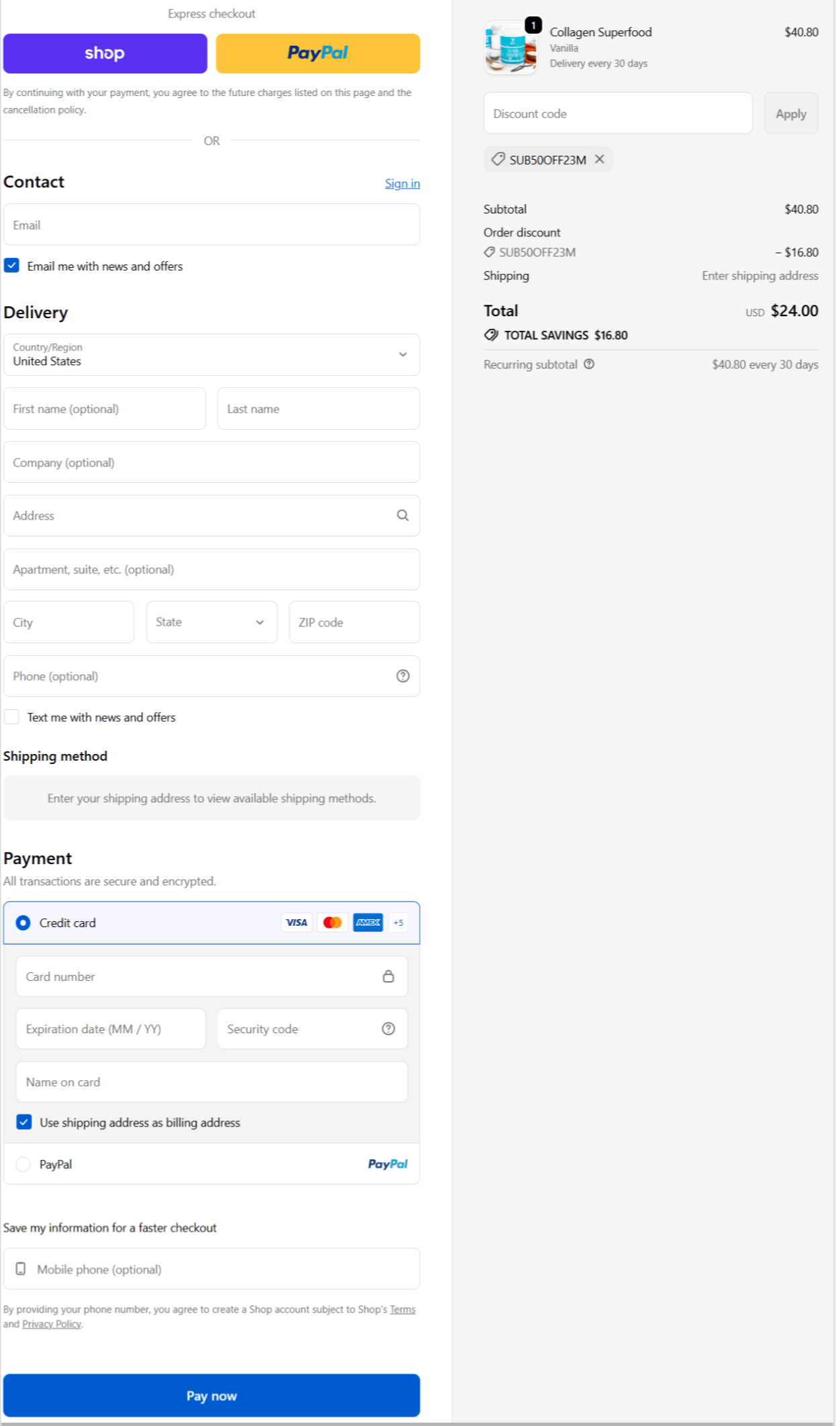 Collagen Superfood Secure Checkout Page